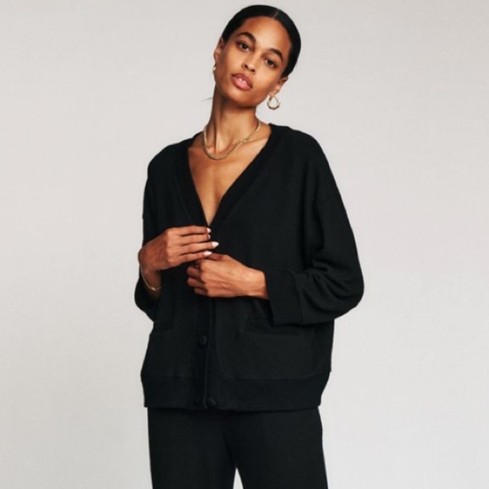 NWOT LESJOUR BLACK BUTTONED CARDIGAN BIZ-LEIZURE COMFY WORK ATTIRE BUTTERY SOFT